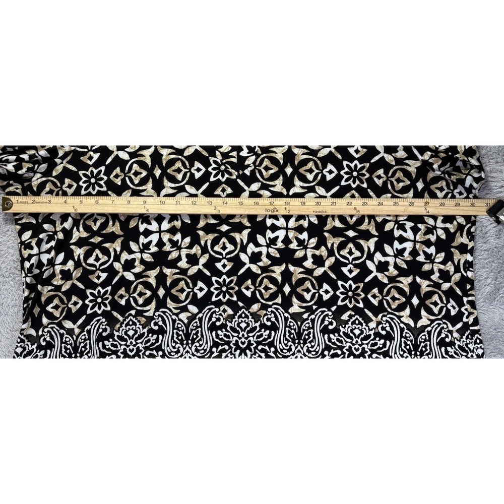 Susan Graver Liquid Knit Tunic Top Black Gold Damask Print V-Neck Womens 3XP - Picture 7 of 10